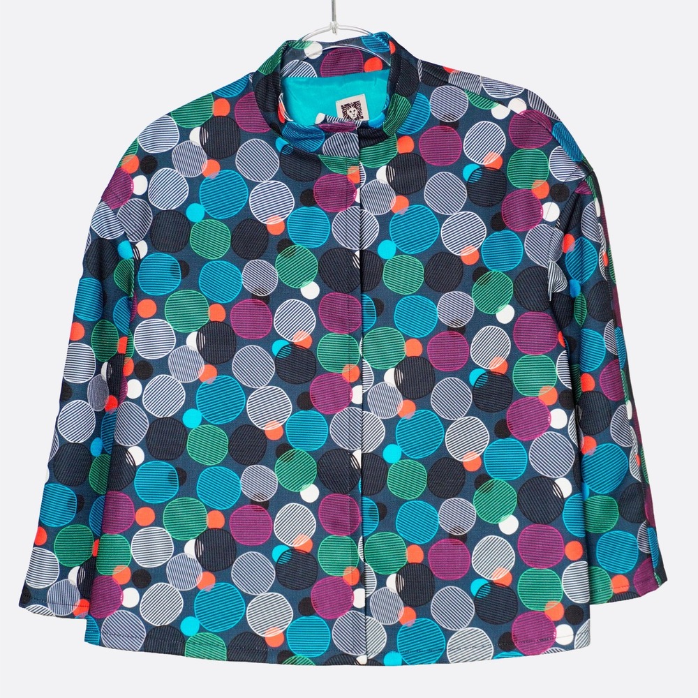 Anne Klein‎ Multicolor Mod Polka Dot Swing Jacket Textured Cropped Blazer 0X L - Picture 2 of 8